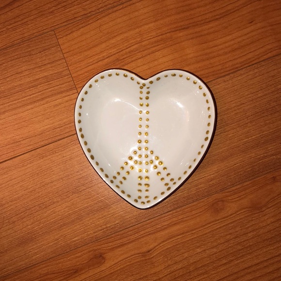 Pottery Barn | Heart/Peace Sign | Dish White/Gold - Picture 2 of 4